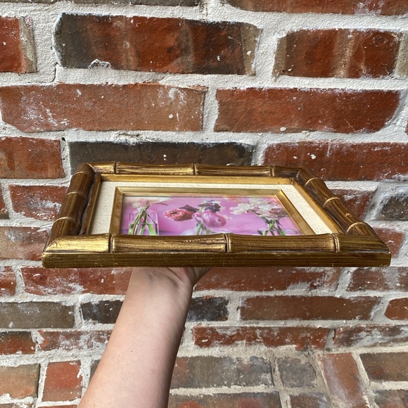 Vintage Gilded Bamboo Picture Frame with fabric matting - Picture 9 of 11